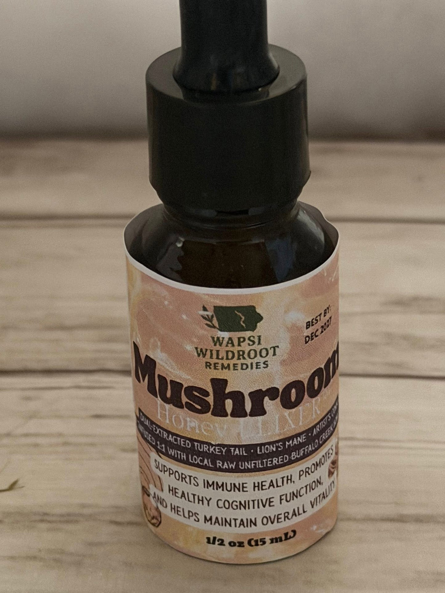 Mushroom Honey Elixir Turkey Tail • Lion’s Mane • Artist’s Conk Crafted with Buffalo Creek Raw Honey (Winthrop, IA)