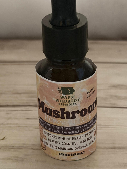 Mushroom Honey Elixir Turkey Tail • Lion’s Mane • Artist’s Conk Crafted with Buffalo Creek Raw Honey (Winthrop, IA)